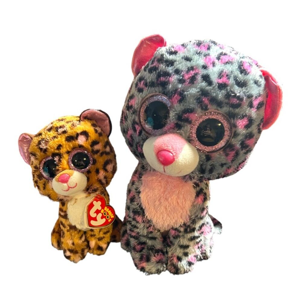 Ty Beanie Boo Set of 2 Tasha Patches Small Medium Plush Stuffed Animal Leopards